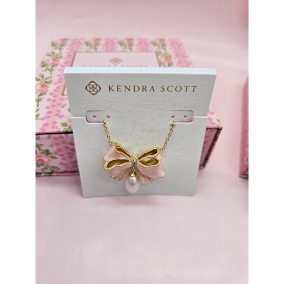 LoveShackFancy Pearl Gold and Pink Bow Necklace - Picture 6 of 9